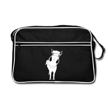 Gros plan sur un cheval (blanc) - Sac Retro - noir/blanc - Devant