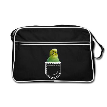 Vogel Wellensittich - Retro Tasche - Schwarz/Weiß - Vorne