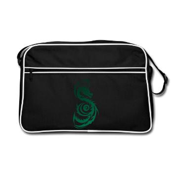 Grüner Tribal Fantasy Drache - Retro Tasche - Schwarz/Weiß - Vorne