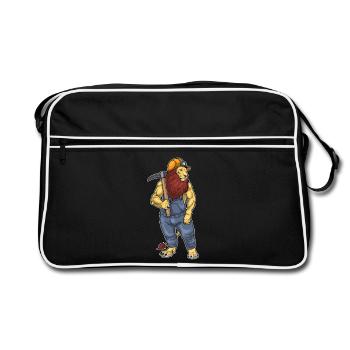 Löwe Bergarbeiter Spitzhacke Bergbau - Retro Tasche - Schwarz/Weiß - Vorne