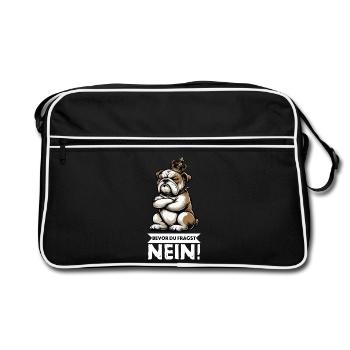 Bevor Du Fragst Nein Englische Bulldogge Bully    - Retro Tasche - Schwarz/Weiß - Vorne