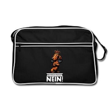 Bevor Du Fragst Nein Langhaardackel Dackel Teckel - Retro Tasche - Schwarz/Weiß - Vorne