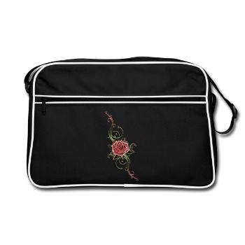 Filigranes Tribal mit Rosenblüte, rose - Retro Tasche - Schwarz/Weiß - Vorne