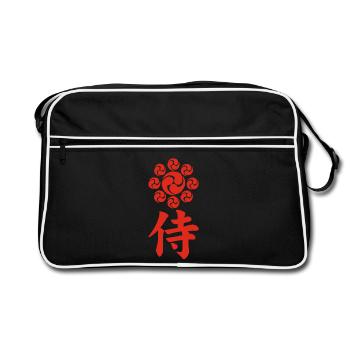 Samurai-Emblem des Uesugi-Clans (rot) - Retro Tasche - Schwarz/Weiß - Vorne