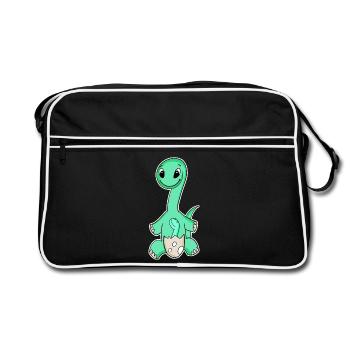 Dinosaurs with Baby Dinosaurs - Retro Bag - black/white - Front