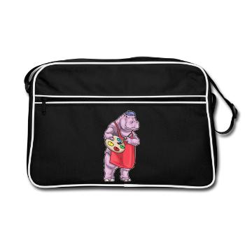 Hippopotamus Painter Brush Painting - Retro Bag - black/white - Front
