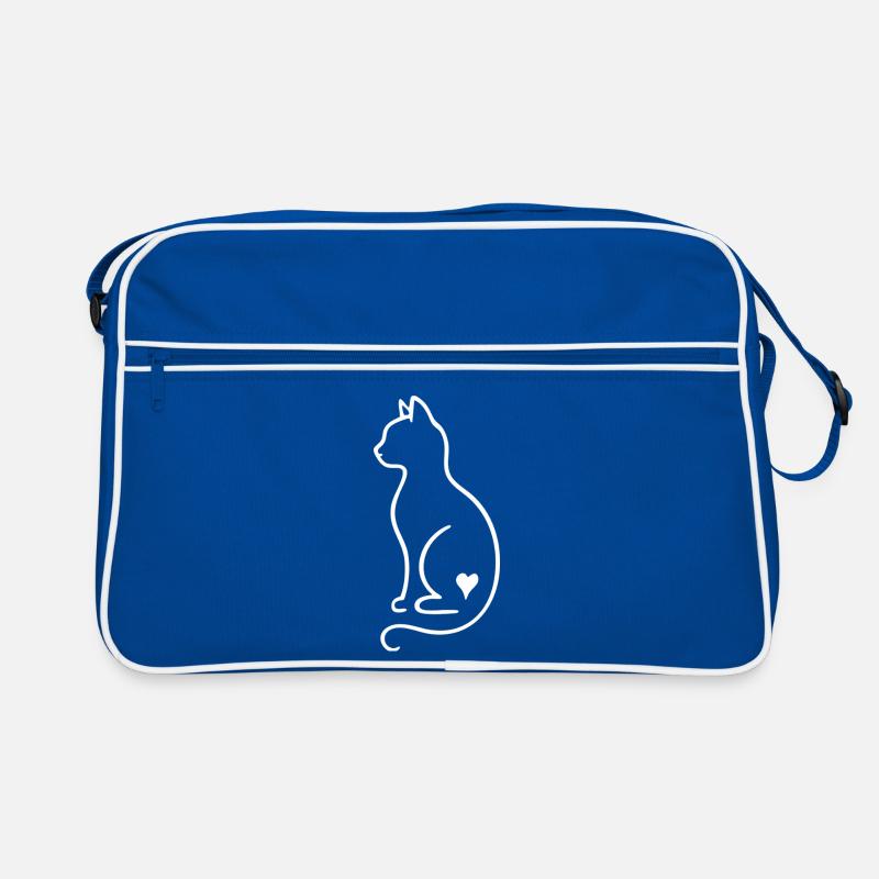 Dessin au trait de chat - Design minimal blanc avec cœur Sac Retro