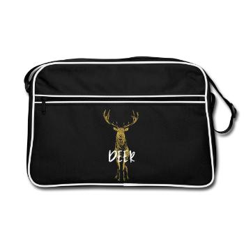 Orange Sparkle Deer Detailed Drawing - Retro Bag - black/white - Front