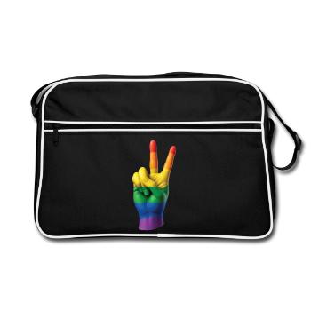 PRIDE PEACE HAND - peace & love - Retro Bag - black/white - Front