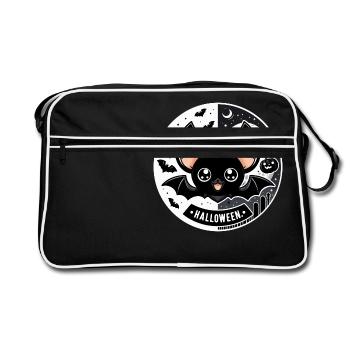 Halloween Fledermaus Motiv für Kinder - Retro Tasche - Schwarz/Weiß - Vorne