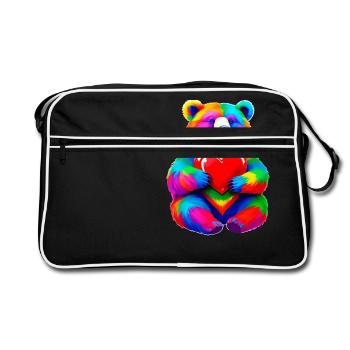 Rainbow Bear with Heart Colorful - Retro Bag - black/white - Front