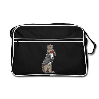 Otter Bräutigam Fliege Hochzeit - Retro Tasche - Schwarz/Weiß - Vorne