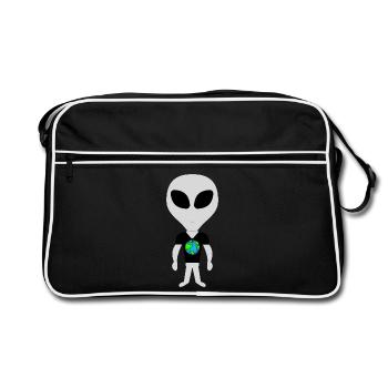 Nachhaltige Außerirdische mit der Erde - Retro Tasche - Schwarz/Weiß - Vorne