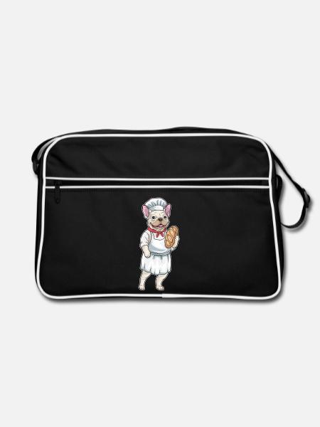 Französische Bulldogge Bäcker Brot Backen - Retro Tasche - Schwarz/Weiß