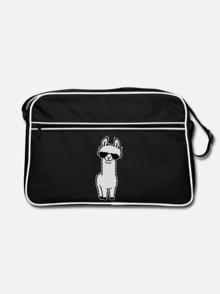 Lunettes de soleil Cool Lama Alpaga Souriant Drôle - Sac Retro - noir/blanc - Devant