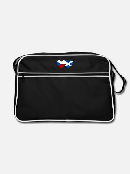 Tschechien Schottland Flagge Herz - Retro Tasche - Schwarz/Weiß - Vorne