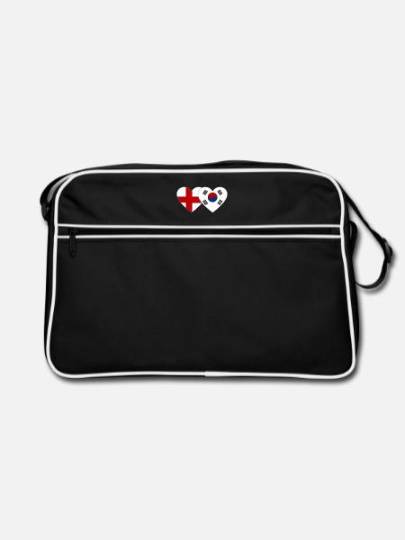 England Südkorea Flagge Herz - Retro Tasche - Schwarz/Weiß - Vorne