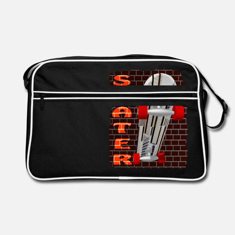 Skateboaed Skater Mauerwerk quer - Retro Tasche - Schwarz/Weiß