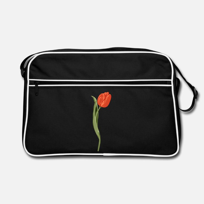 Lebendige rote Tulpe Illustration - Retro Tasche - Schwarz/Weiß