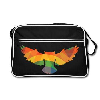 Farbige Eule - Retro Tasche - Schwarz/Weiß - Vorne