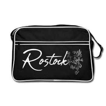 Rostock Schriftzug mit Greif - Retro Tasche - Schwarz/Weiß - Vorne