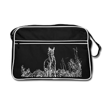 Horses T-shirt Gift Rider - Retro Bag - black/white - Front