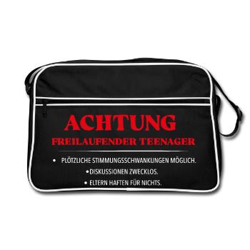 Achtung freilaufender Teenager - Retro Tasche - Schwarz/Weiß - Vorne