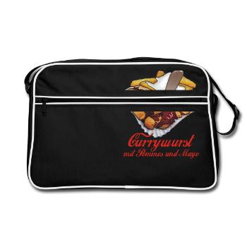 Currywurst avec des frites, la mayonnaise et le - Sac Retro - noir/blanc - Devant