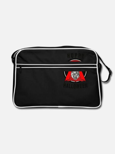 Hoppy (Happy) Halloween Pun Wortspiel Bier Hopfen - Retro Tasche - Schwarz/Weiß - Vorne