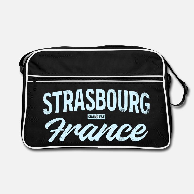 Strasbourg France Vintage Script - Retro Tasche - Schwarz/Weiß
