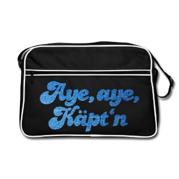 Aye Käpt'n Kapitän Jeans Marine maritim Meer cool - Retro Tasche - Schwarz/Weiß - Vorne