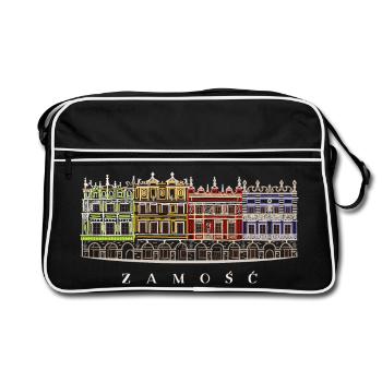 Zamosc en Pologne, façades sur le marché, dessin à la main - Sac Retro - noir/blanc - Devant