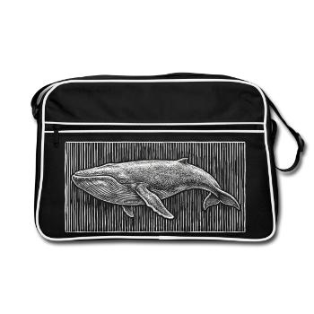 Gravure sur bois vintage de la baleine bleue – Majestueux géant océanique - Sac Retro - noir/blanc - Devant