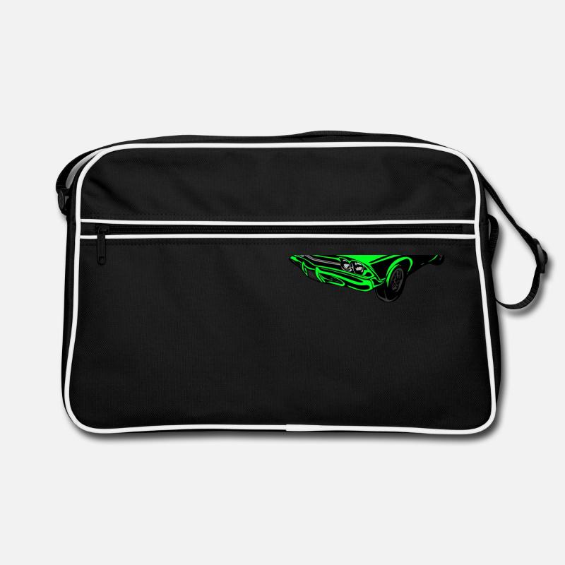 Voiture de course vert néon - Sac Retro - noir/blanc