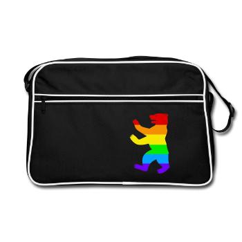 Berliner Bär / Pride Bear / Regenbogen - Retro Tasche - Schwarz/Weiß - Vorne