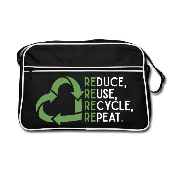 Reduce Reuse Recycle Repeat – Eco Theme - Retro Bag - black/white - Front