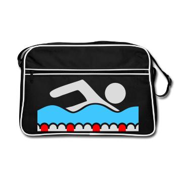 Nageur, Pictogramme, Nage libre, Vague, Piscine, Sport - Sac Retro - noir/blanc - Devant