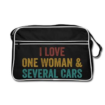 Eine Frau und viele Autos: Autohumor - Retro Tasche - Schwarz/Weiß - Vorne