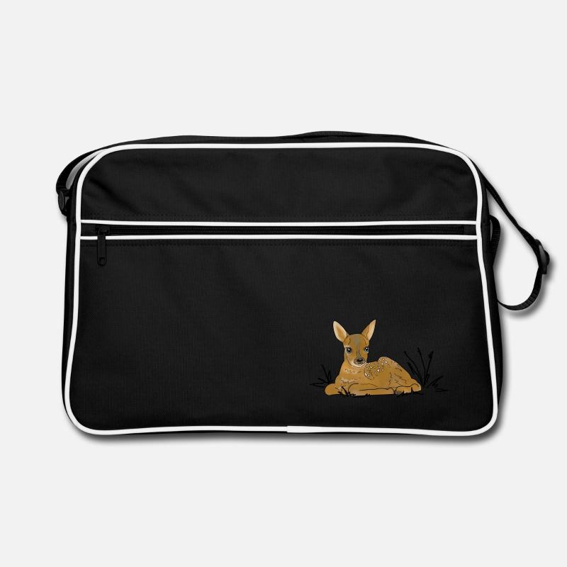 Rehkitz, Wald - Retro Tasche - Schwarz/Weiß