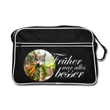 Dog Wolf with Carrots Saying Design Funny Down - Retro Bag - black/white - Front