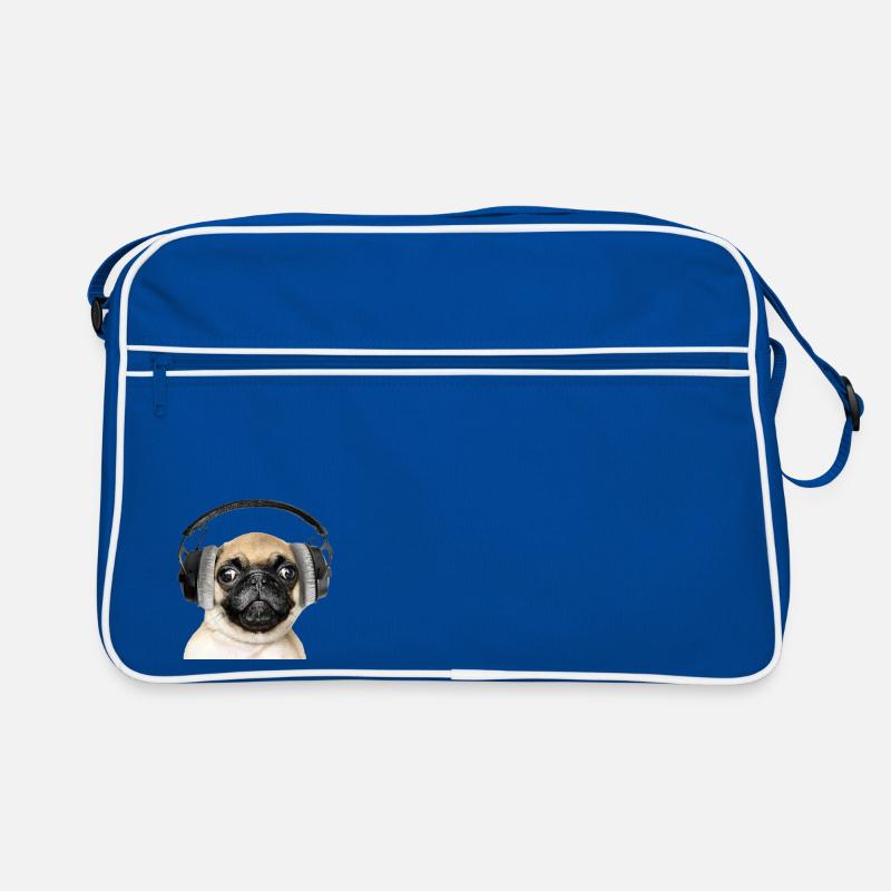 Mops mit Kopfhörer Retro Tasche