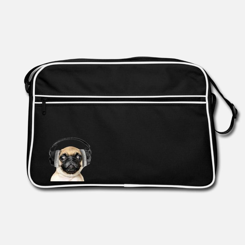 Pug with headphones Retro Bag