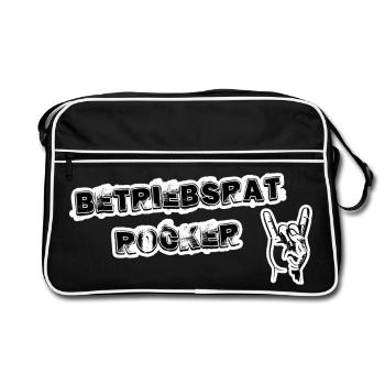 Betriebsrat Rocker black background - Retro Tasche - Schwarz/Weiß - Vorne