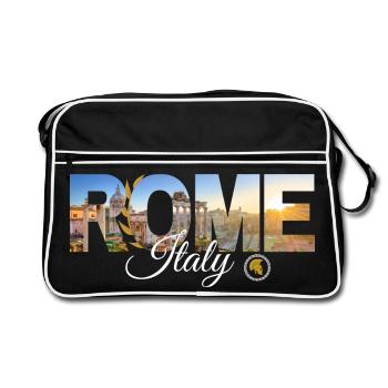 Rom, Italien, Skyline-Sonnenstrahl-Kunstwerke - Retro Tasche - Schwarz/Weiß - Vorne