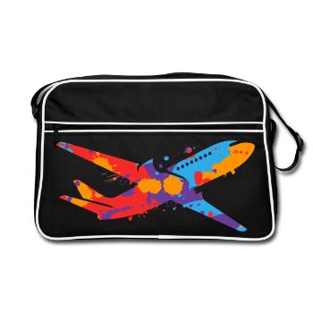Airplane Colorful Flyer Kids Men Boys Pilot - Retro Bag - black/white - Front