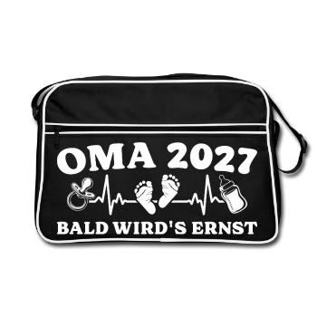 Oma 2027 Bald wird's ernst Schwangerschaft - Retro Tasche - Schwarz/Weiß - Vorne