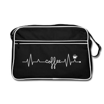 Coffee Heartbeat Line Art - Retro Bag - black/white - Front