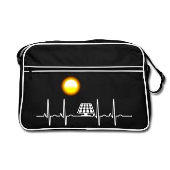 EKG Solarenergie Herzlinie Strom Erzeugen Klima - Retro Tasche - Schwarz/Weiß - Vorne