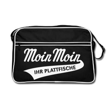 Moin Moin – Ihr Plattfische (Plattdeutsch / White) - Retro Tasche - Schwarz/Weiß - Vorne