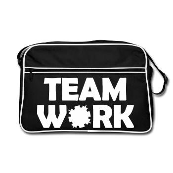 Teamwork Zahnräder Motiv - Retro Tasche - Schwarz/Weiß - Vorne